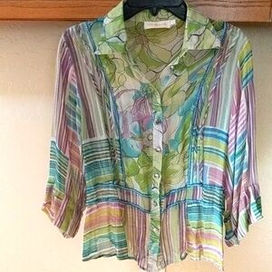 Tory Burch beautiful trimmed 100 percent silk top pit to pit 18 inches length 22